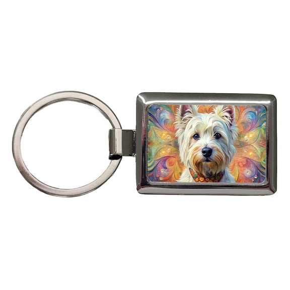 West Highland White Terrier Westie Dog Bohemian Art Metal Rectangle Keychain