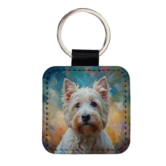 West Highland White Terrier Westie Dog Expressionism Art Faux Leather Square Keychain