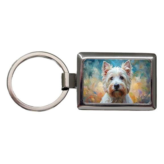 West Highland White Terrier Westie Dog Expressionism Art Metal Rectangle Keychain