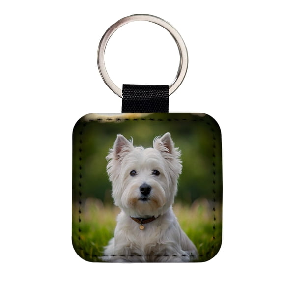 West Highland White Terrier Westie Dog Photo Faux Leather Square Keychain
