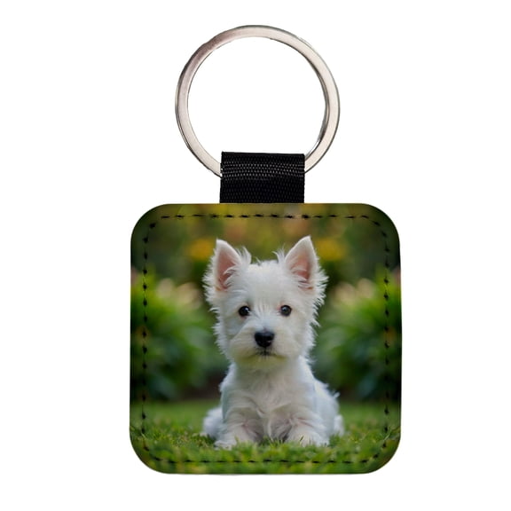 West Highland White Terrier Westie Dog Puppy Photo Faux Leather Square Keychain