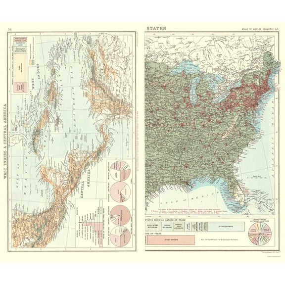 Historic Map - West Indies Trade Charts - Bartholomew 1907 - 23 x 27 - Vintage Wall Art