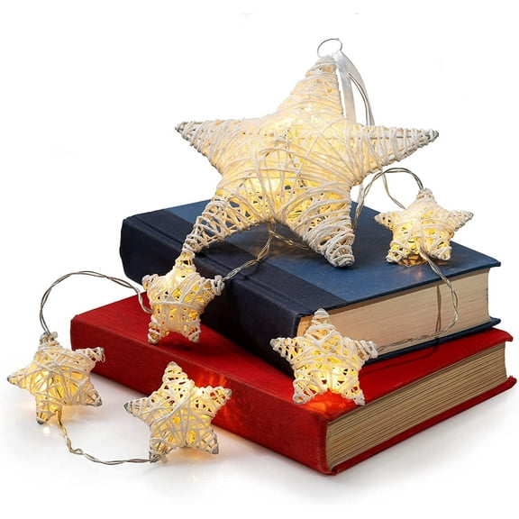 West Ivory 10 LED String Fairy Light w/ Mixed Metal Covered 5 Small 1 Large Stars Battery Powered Decorative Indoor Outdoor, Warm White