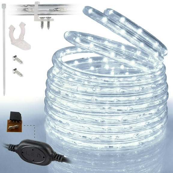 West Ivory 100ft Cool White LED Rope Lights, Connectable Outdoor Permanent Waterproof Accent Exterior Lighting, Transparent PVC Case, ETL Certified, Holiday, Backyard Patio, Home Garden, Decor