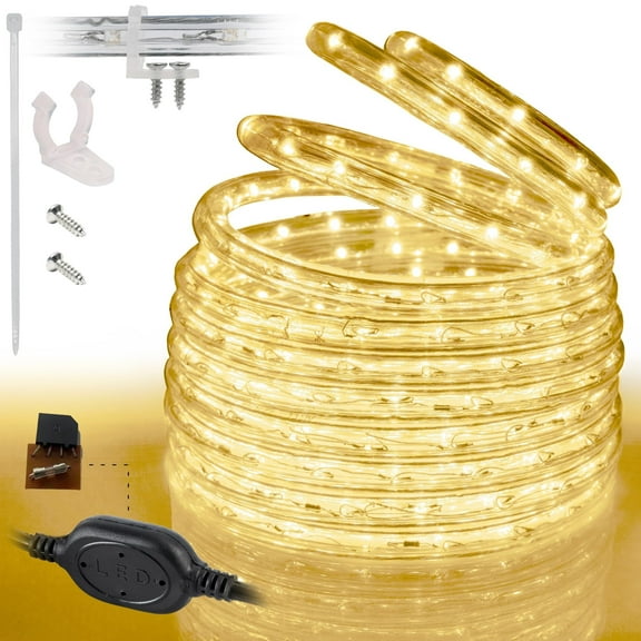West Ivory 100ft Warm White LED Rope Lights, Connectable Outdoor Permanent Waterproof Accent Exterior Lighting, Transparent PVC Case, ETL Certified, Holiday, Backyard Patio, Home Garden, Decorative