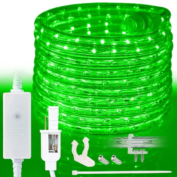 West Ivory 76LEDs, 10ft Green LED Rope Light w/ 8 Mode 3/8" Thick, Controller Connectable Outdoor Permanent Waterproof Accent Exterior Lighting, ETL Certified, Holiday Christmas Backyard Decor
