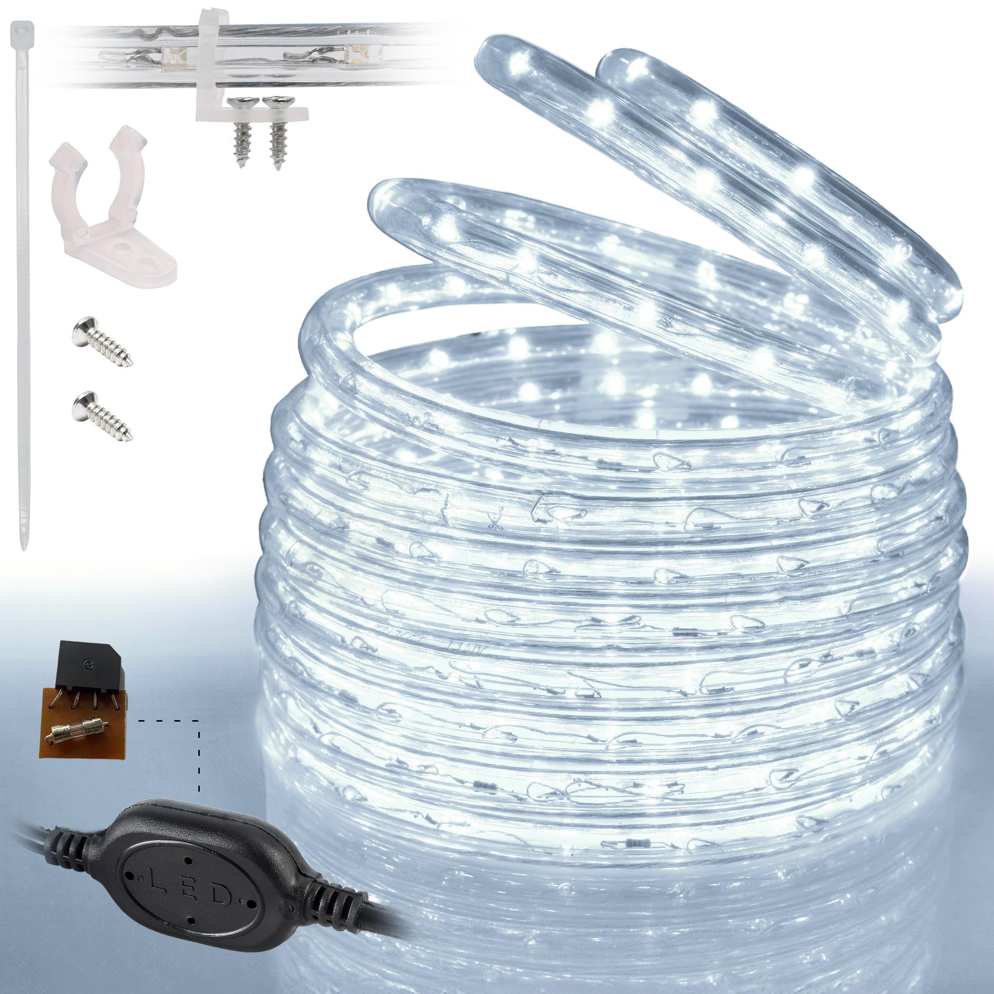 West Ivory 150ft Cool White LED Rope Lights, Connectable Outdoor ...