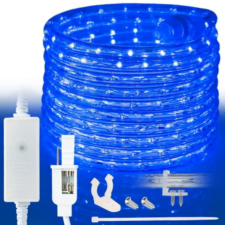 West Ivory 190LEDs, 25ft Blue LED Rope Light w/ 8 Mode, Connectable Outdoor Permanent Waterproof Accent Exterior Lighting, Safety Fuse, PVC Case, Holiday, Backyard Patio, Home Garden, Decorative