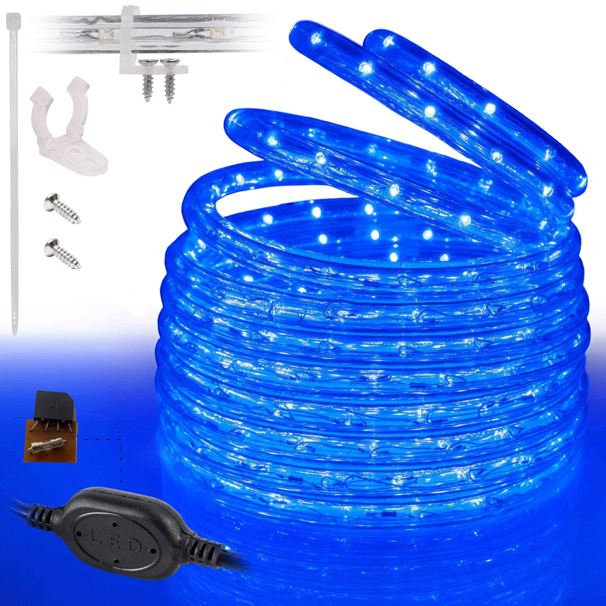 West Ivory 20ft Blue LED Rope Lights, Connectable Outdoor Permanent Waterproof Accent Exterior Lighting, Transparent PVC Case, ETL Certified, Holiday, Backyard Patio, Home Garden, Decorative