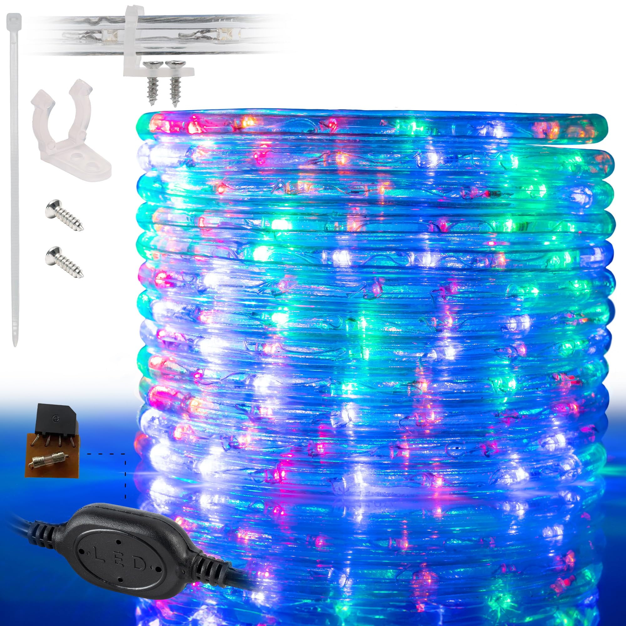 West Ivory 20ft Colorful LED Rope Lights, Connectable Outdoor Permanent