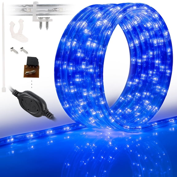 West Ivory 216LEDs, 20ft LED Outside Rope Lights, Waterproof Permanent Outdoor ETL Certified Connectable Clear Tube, Christmas Palm Tree Holiday Decorative Landscape Patio Accent Lighting - Blue