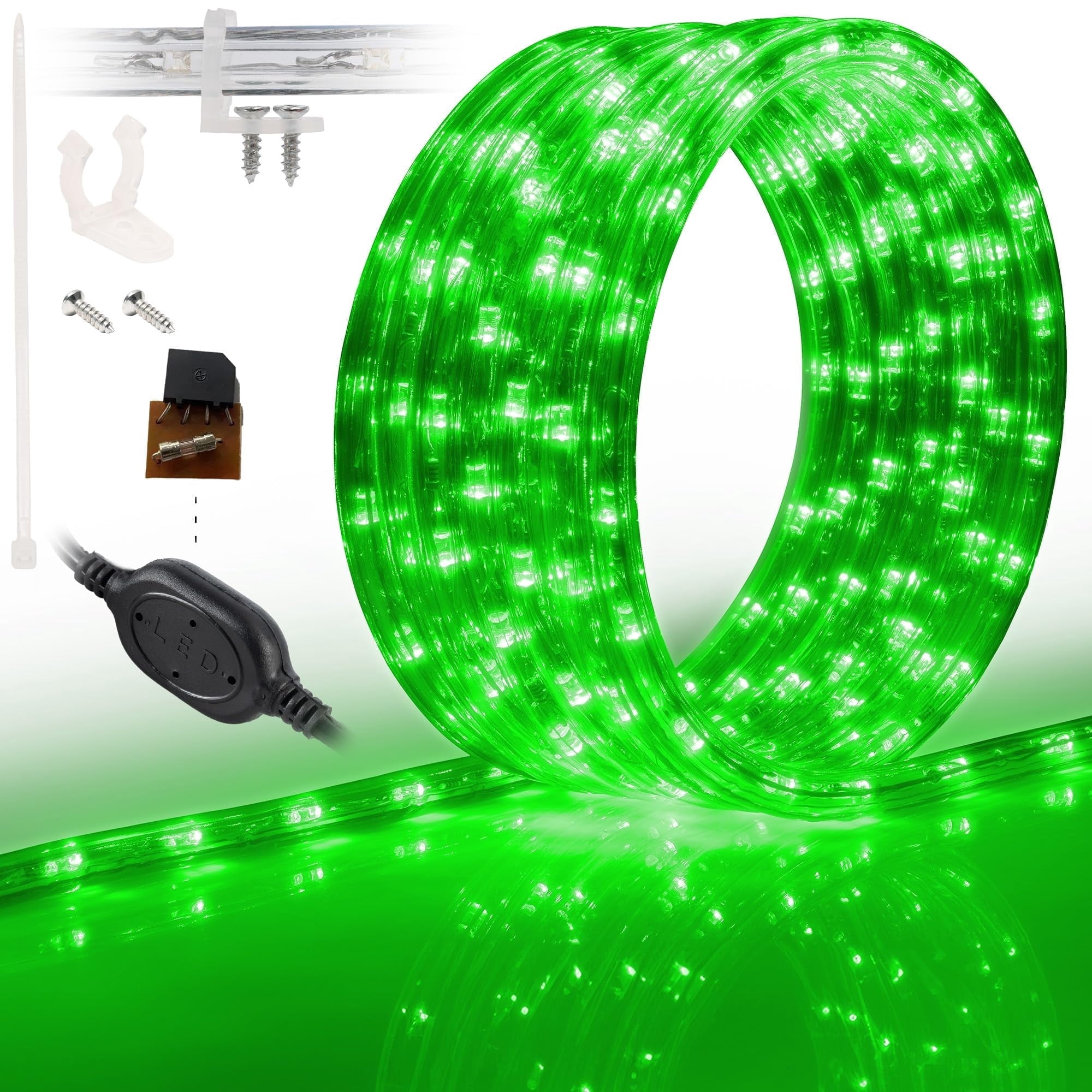 West Ivory 216LEDs, 20ft Green Outside LED Rope Light, Connectable Outdoor Permanent Waterproof Accent Exterior Lighting, PVC Case, Holiday, Backyard Patio, Home Garden, Decorative