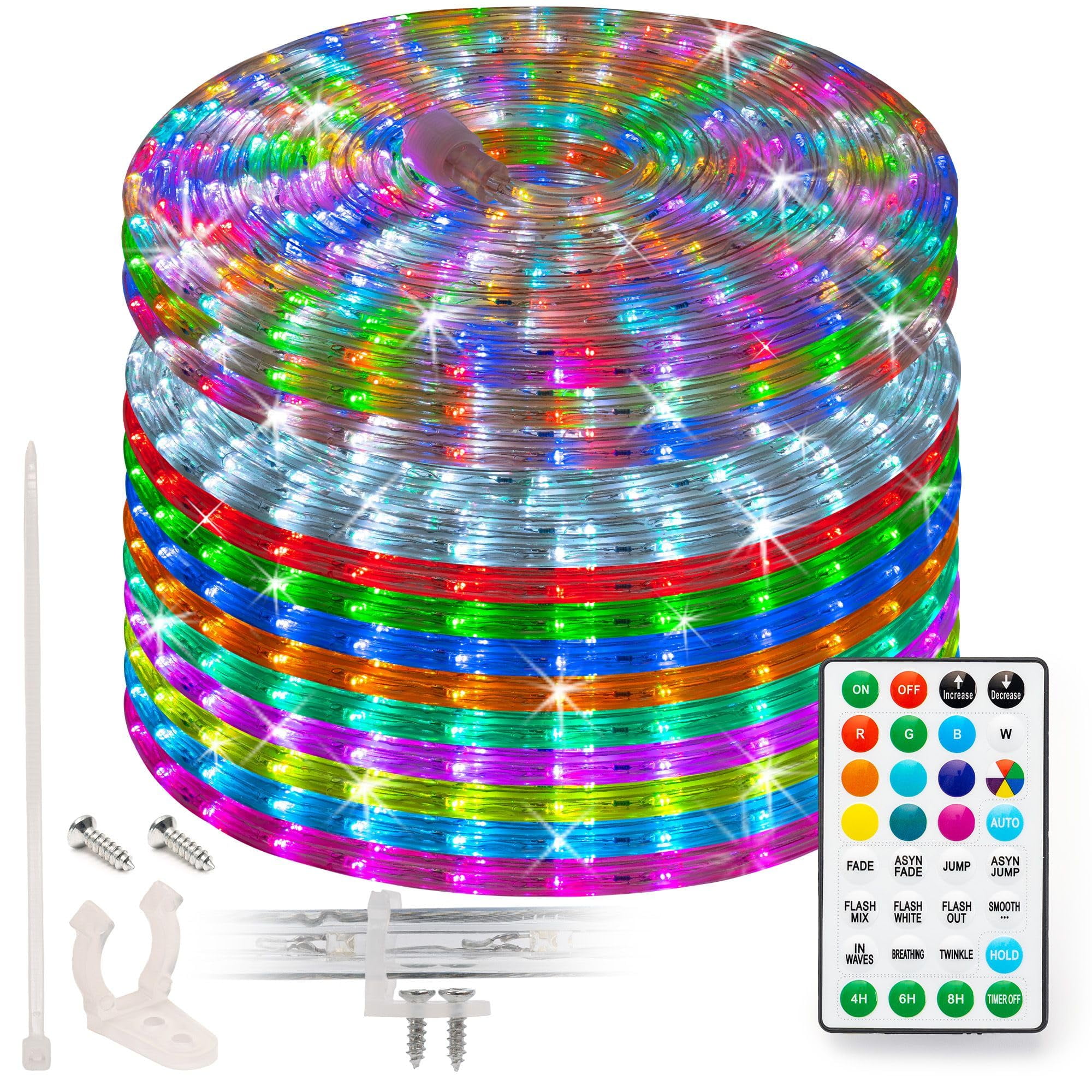 West Ivory 25ft, 288LEDs, 10 Color Changing Rope Light, 12Modes w