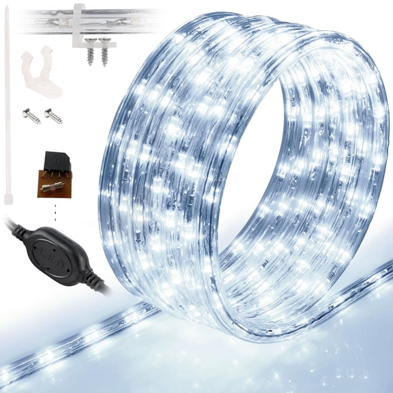West Ivory 288LEDs, 25ft Cool White LED Rope Light, Connectable Outdoor Permanent Waterproof Accent Exterior Lighting, PVC Case, ETL Certified, for Holiday, Backyard Patio, Home Garden, Decorative