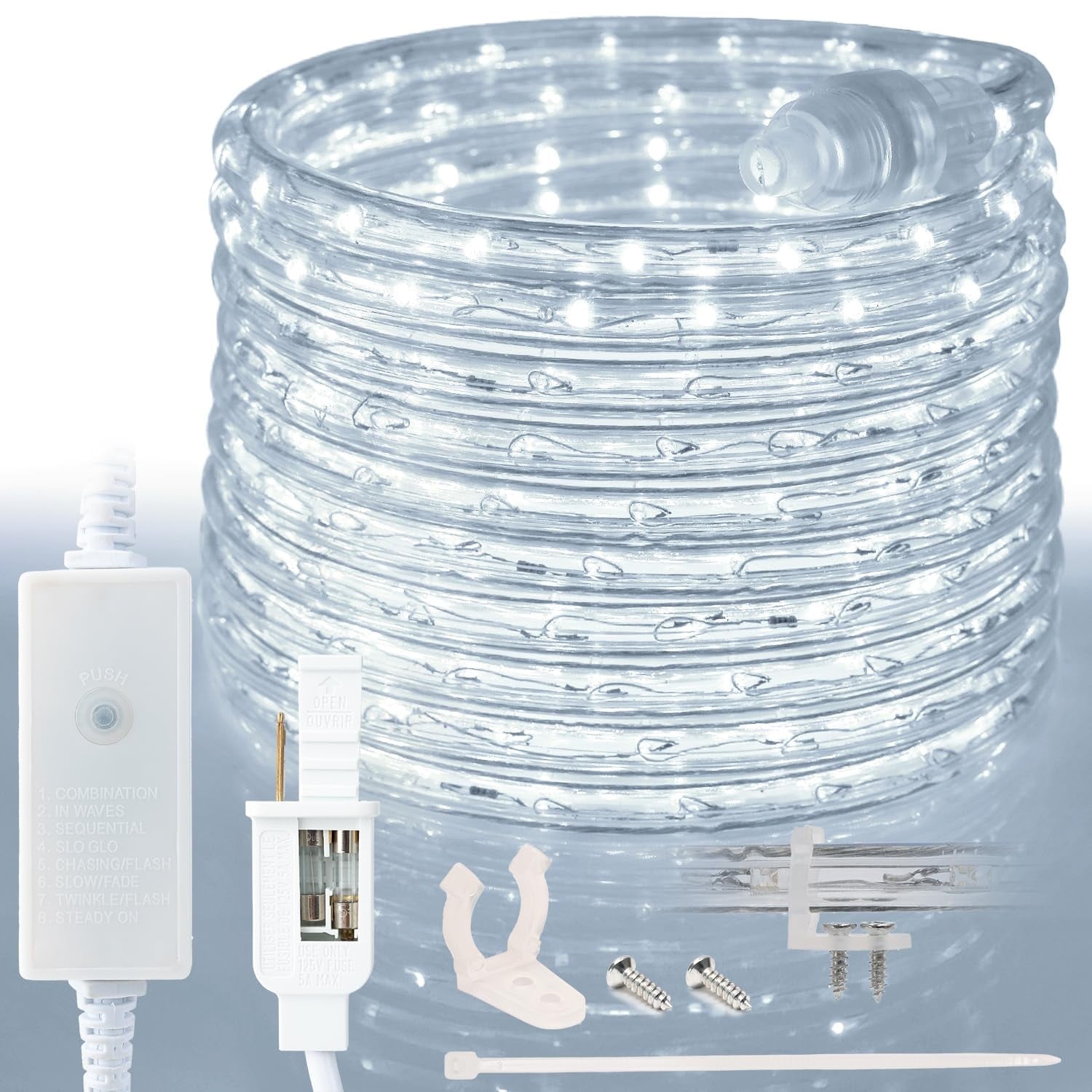 50ft Cool White LED Rope Lights with Touch Control