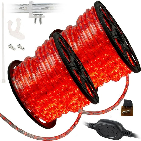 West Ivory 3312LEDs, 300ft LED Outside Rope Lights, Waterproof Permanent Outdoor ETL Certified Connectable Clear Tube, Christmas Palm Tree Holiday Decorative Landscape Patio Accent Lighting - Red
