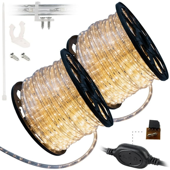 West Ivory 3312LEDs, 300ft Warm White LED Rope Light, Connectable Outdoor Permanent Waterproof Accent Exterior Lighting, PVC Case, ETL Certified, for Holiday, Backyard Patio, Home Garden, Decorative