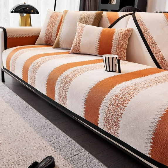 West Ivory - 35” x 83” Inch Chenille Couch Cover - Protect Your Furniture, Anti-Scratch, Pet-Friendly Cushion Covers, Easy-to-Clean, and Perfect for Any Decor - Orange