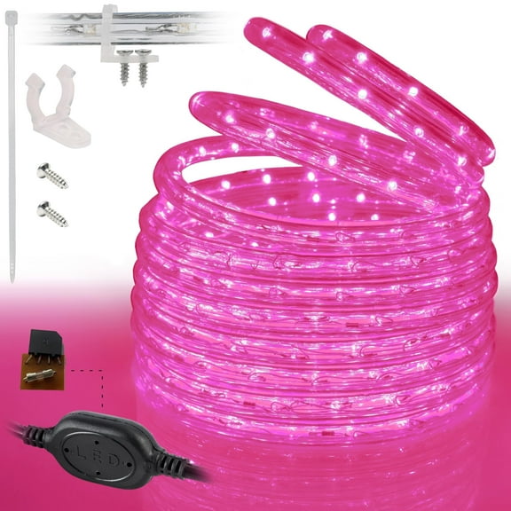 West Ivory 50ft Pink LED Rope Lights, Connectable Outdoor Permanent Waterproof Accent Exterior Lighting, Transparent PVC Case, ETL Certified, Holiday, Backyard Patio, Home Garden, Decorative