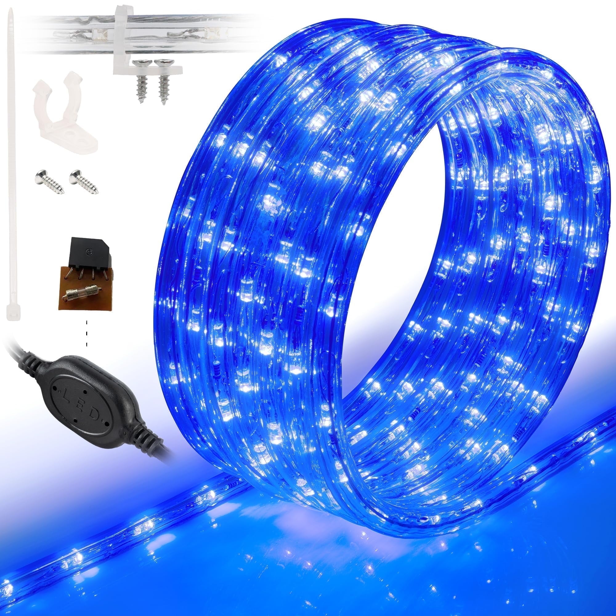 West Ivory 576LEDs, 50ft Blue LED Outside Rope Lights, Waterproof Permanent Outdoor ETL Certified Connectable Clear Tube, Christmas Palm Tree Holiday Decorative Landscape Patio Accent Lighting
