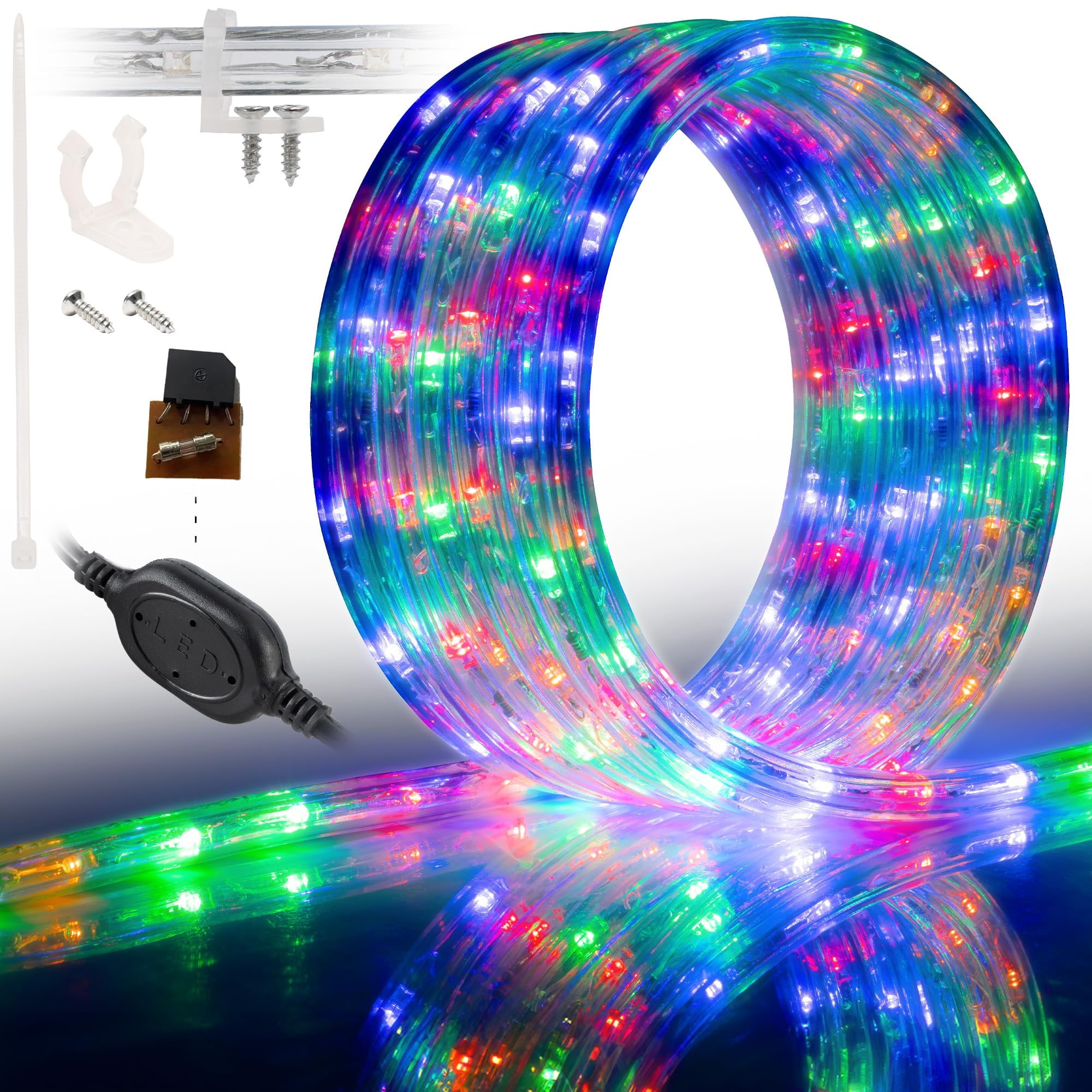 West Ivory 576LEDs, 50ft Colorful LED Outside Rope Lights, Waterproof Permanent Outdoor ETL Certified Connectable Clear Tube, Christmas Palm Tree Holiday Decorative Landscape Patio Accent Lighting