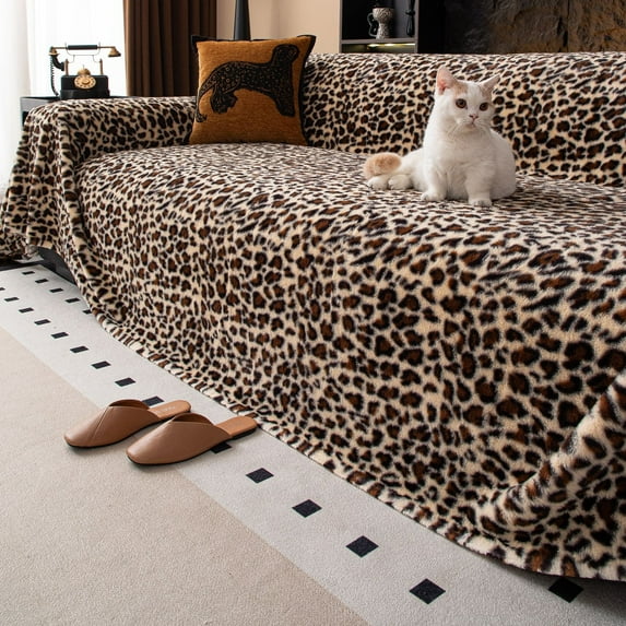 West Ivory 4-Seater Ultra-Thick Winter Soft Plush Couch Cover – Washable Furniture Protector for Dogs, Pets, Anti-Slip, Anti-Dust Sofa Cushion Cover, Apricot, 133.86 x 66.93 Inches