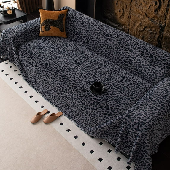 West Ivory 5-Seater Ultra-Thick Winter Soft Plush Couch Cover – Washable Furniture Protector for Dogs, Pets, Anti-Slip, Anti-Dust Sofa Cushion Cover, Blue-gray, 165.35 x 66.93 Inches