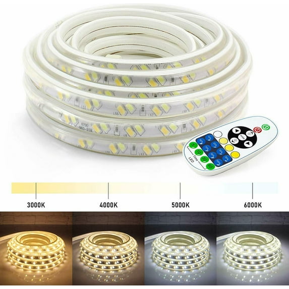West Ivory Warm White to Cool White SMD 5630 LED Flexible Dimmable Indoor/Outdoor Light Strip (4 Colors) Remote Timer