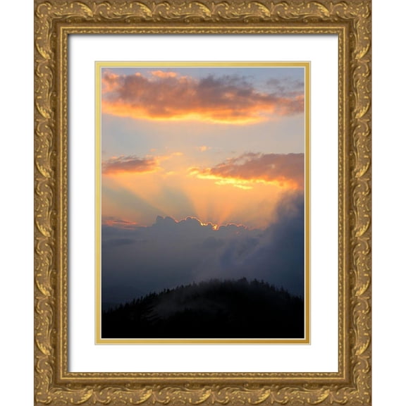West, James 25x32 Gold Ornate Wood Framed with Double Matting Museum Art Print Titled - Smoky Mountain Sunset