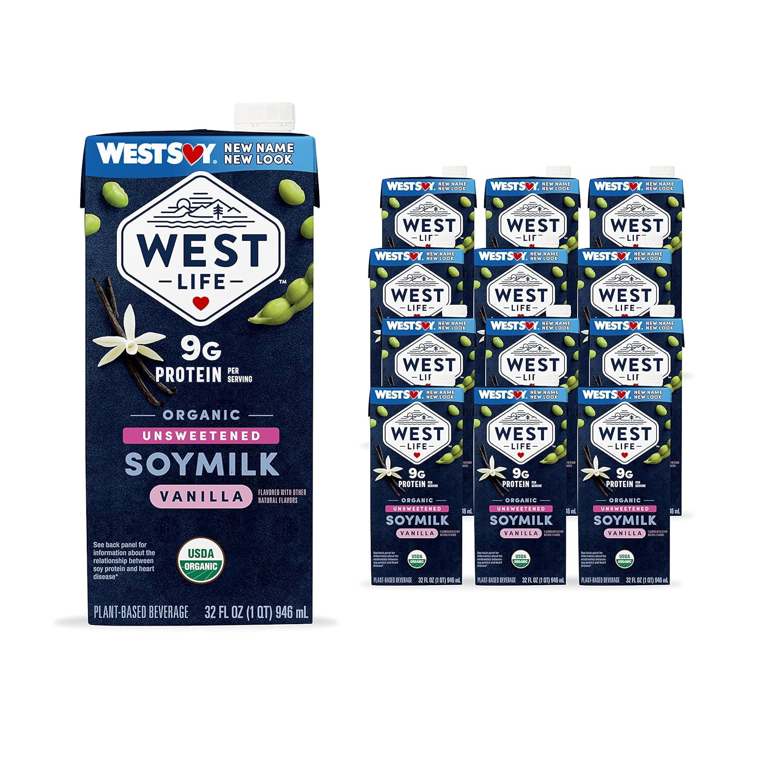 West Life Organic Soy Milk, Unsweetened Vanilla, 8g of Protein, Vegan