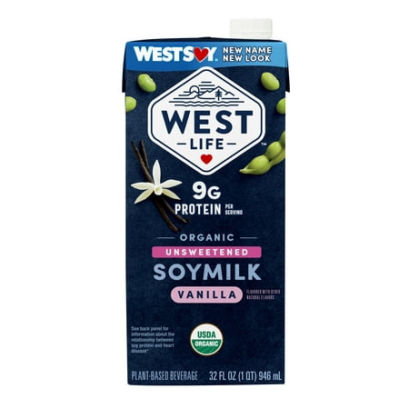 West Life Organic Unsweetened Vanilla Soymilk, Shelf-Stable, 32 fl oz