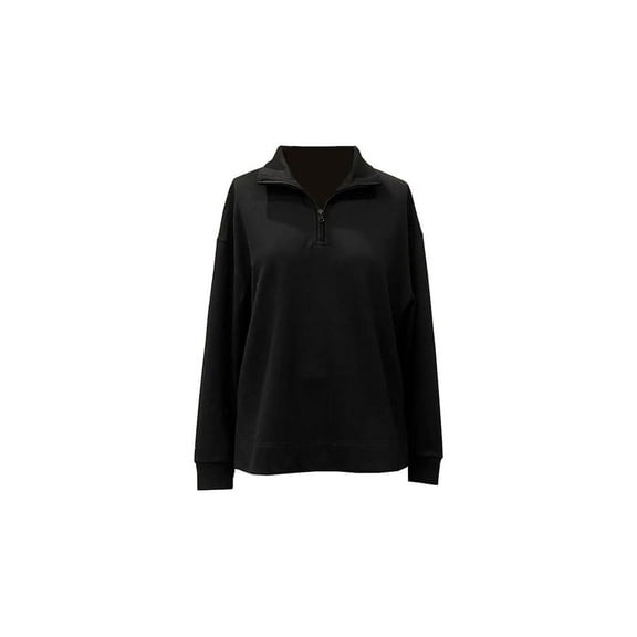 West Loop Women's Quarter Zip Black Pullover Sweatshirt, LARGE