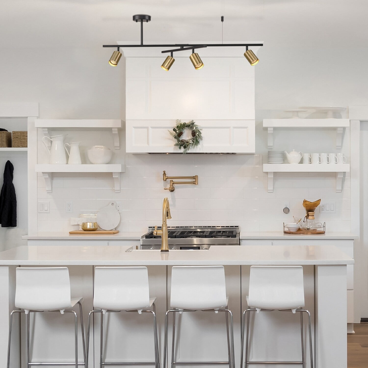 West Matte Black and Brass 4-Light Track Lighting