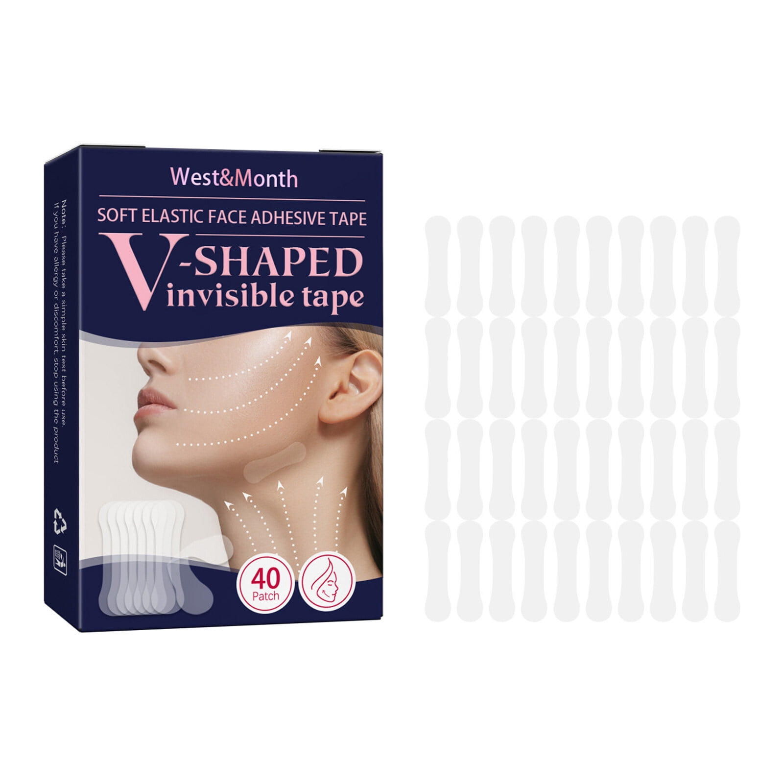 West&Month 40 Patch Soft Elastic Face Adhesive Tape V-shaped Invisible Tape  Lifting Firming Waterproof Lasting 
