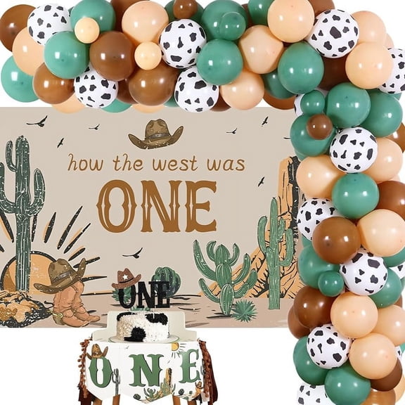 How The West Was One Year Old Party Decorations, Western Theme Cowboy First Birthday Decorations - Cowboy Balloon Garland Kit, Wild West 1st Birthday Backdrop, High Chair Banner, One Cake Topper