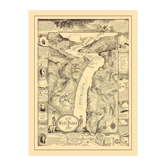 West Point Art, 1943 Vintage Map of West Point History Wall Decor Gift, Old West Point Map - 18" x 24" Unframed Print