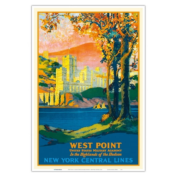 West Point - United States Military Academy - New York Central Lines - Vintage Railroad Travel Poster by Frank Hazell c.1920s - Master Art Print (Unframed) 13in x 19in