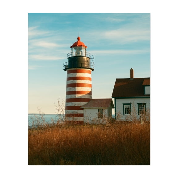West Quoddy Head Lighthouse, Lubec - Lubec Maine Photography Lighthouse Coastal Scenic Landscape Vintage Architecture Rustic Unframed Wall Art Print 18 x 24 inches