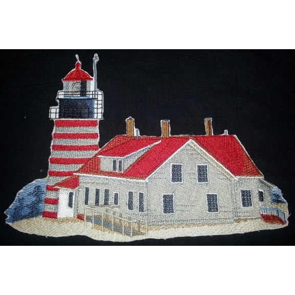 West Quoddy Lighthouse Maine Embroidered Iron on/Sew patch [8.3" X 5.85"]