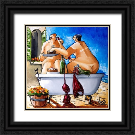 West, Ronald 20x20 Black Ornate Wood Framed with Double Matting Museum Art Print Titled - Couple Bathing