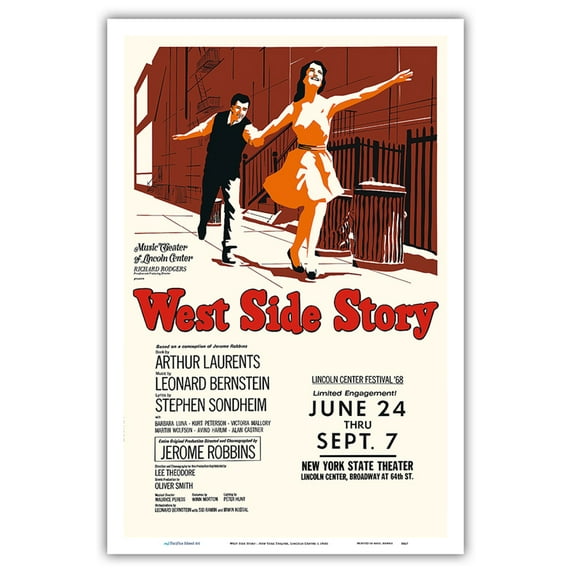 West Side Story - Starring Natalie Wood and Richard Beymer - New York Theater Lincoln Center - Vintage Theater Poster c.1960s - Master Art Print (Unframed) 12in x 18in