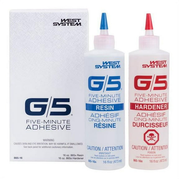 West System 1832187 G-5 Glue Adhesive Kit with 5 Minute Full Cure, Clear - Pack of 2