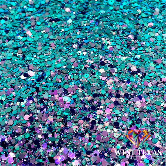 West Texas Glitters 2oz Color Shift Blue to Purple, Mermaid Scales, Chunky Mix, Art and Craft Glitter, Polyester Glitter, 1 Each Shaker Bottle