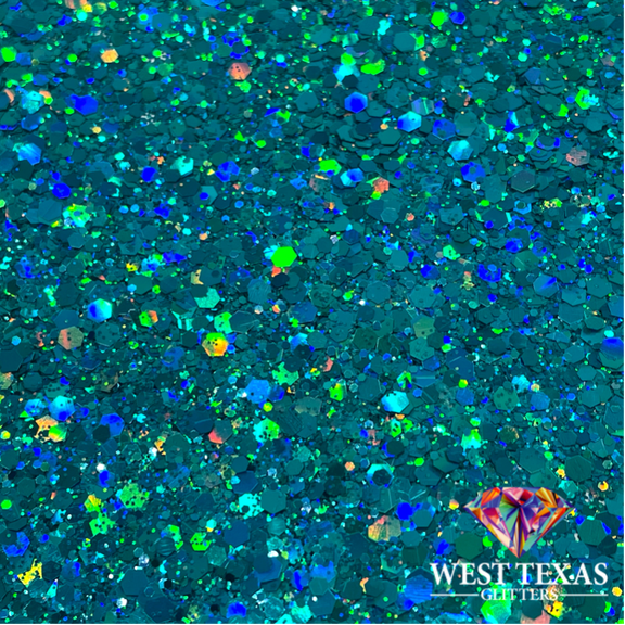 West Texas Glitters 2oz Holographic Blue Chunky Mix, Art and Craft Glitter, Polyester Glitter, 1 Each Shaker Bottle