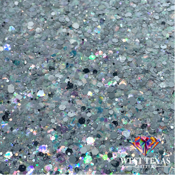 West Texas Glitters Iridescent Silver Chunky Polyester Glitter, 2oz Shaker Bottle