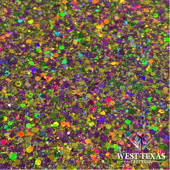 West Texas Glitters 2oz Metallic Gold, Purple and Green Chunky Mix, Art and Craft, Polyester Glitter, 1 Each Shaker Bottle