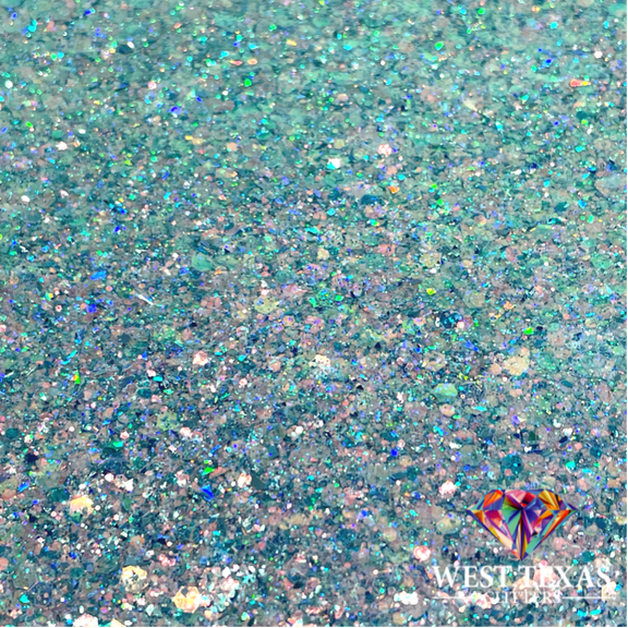 West Texas Glitters 2oz, Opal Light Blue Chunky Mix, Art and Craft Glitter, Polyester Glitter, 1 Each Shaker Bottle