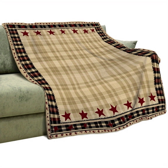 West Texas Star Pattern Throw Blanket, Rustic Geometric Plaid Art, Soft Fuzzy 280GSM for Couch & Sofa Bed