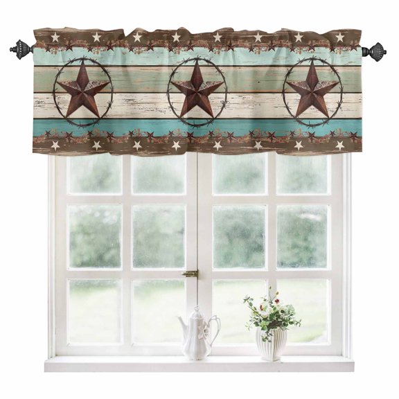 West Texas Star Rustic Kitchen Valances for Windows 60x18 Inch Kitchen Curtains Valances Rod Pocket Farmhouse Teal Green Wood Plank Bathroom Window Valances for Window Treatment Decor