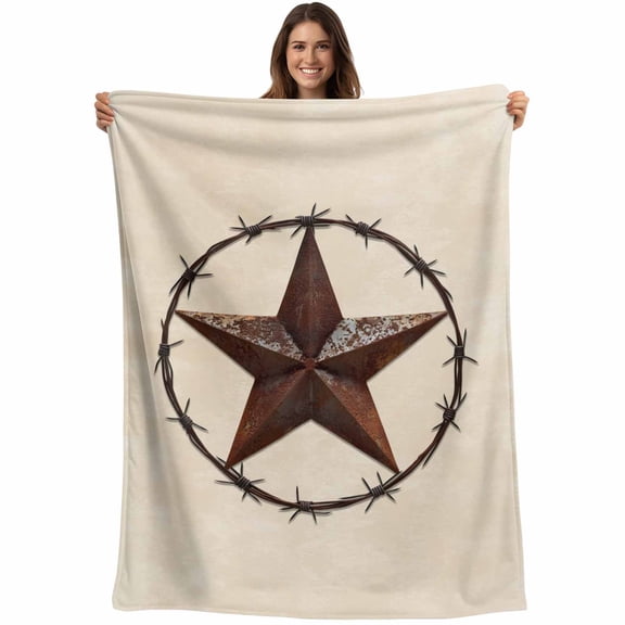 West Texas Star Throw Blankets, Rustic Country Star Soft Fleece Blanket Decorative for Home Sofa Couch Chair Living Bedroom, 50x60 inches,